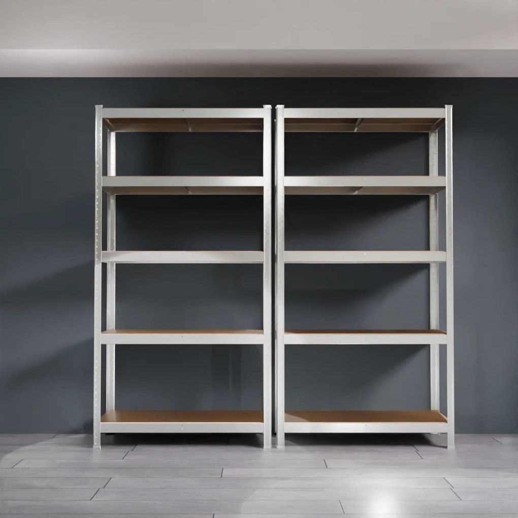 2x bezskrutkový kovový regál, 180x90x40 cm, 5x HDF polica, 175 kg na policu, zinok