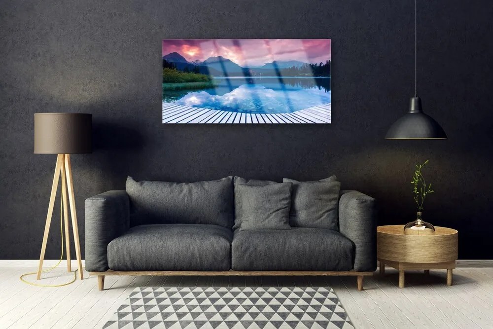 Obraz na skle Hora jazero príroda 100x50 cm