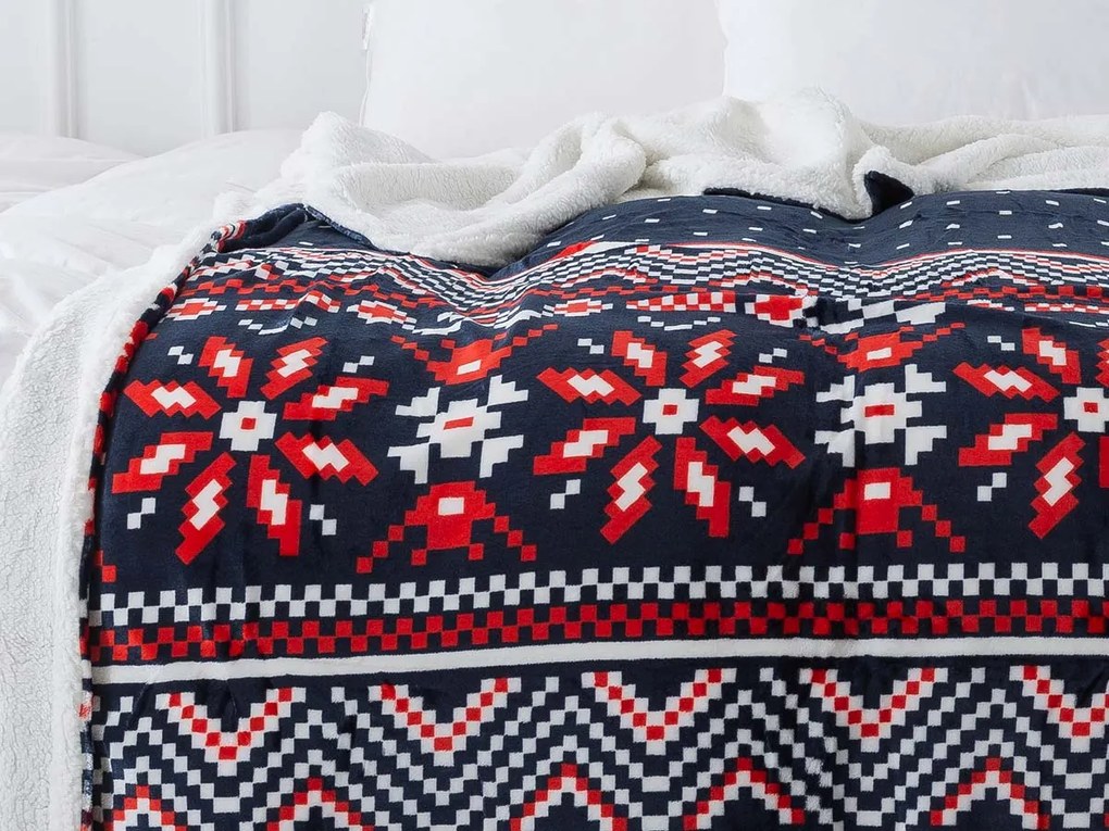 XPOSE® Mikroplyšová deka TORM s baránkom - tmavo modrá 200x220 cm