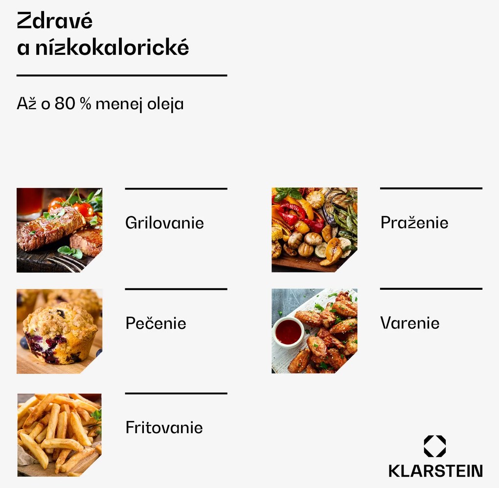 Klarstein AeroVital Deluxe teplovzdušná fritéza, 1700 W, 8 programov, vrátane príslušenstva, 200°C, Časovač