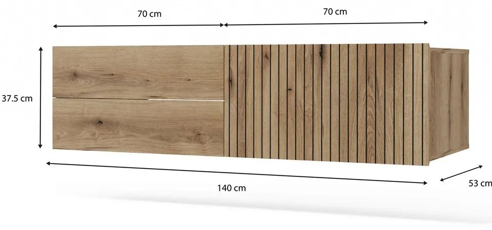 Závesná skrinka pod umývadlo s doskou TIGO 1D2S 140 cm dub evoke