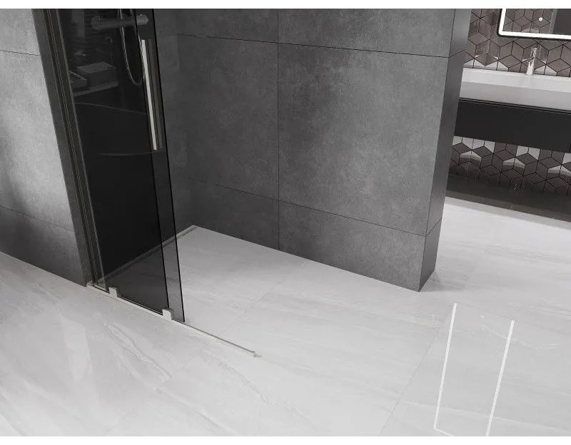 Mexen Velar L, posuvná sprchová zástena Walk-in 120 x 200 cm, 8mm šedé sklo, brúsená oceľ, 871-120-003-43-97