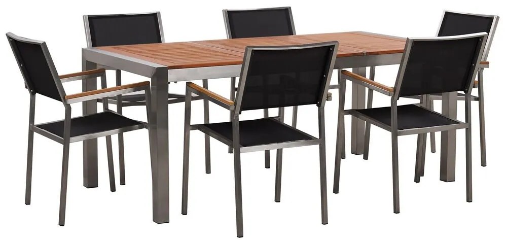 Záhradná súprava eukalyptový drevený stôl a 6 čiernych stoličiek GROSSETO Beliani