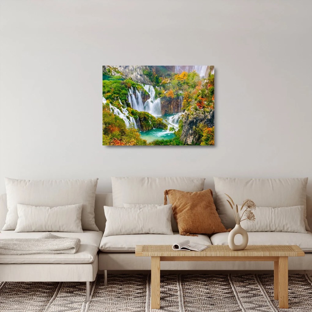 Sklenený obraz - Národný park Plitvické jazerá (70x50 cm)