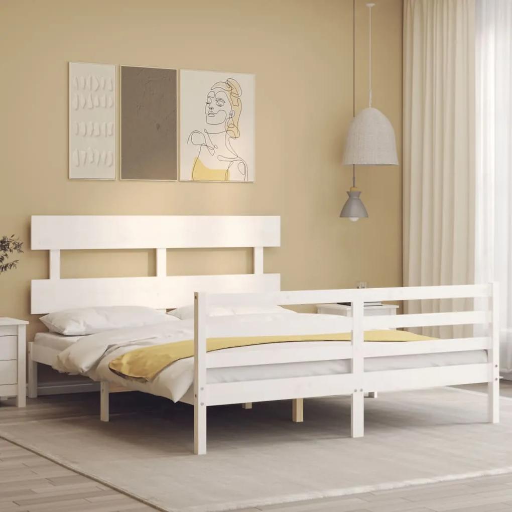 Rám postele s čelom biely 5FT masívne drevo veľkosť King 3195097