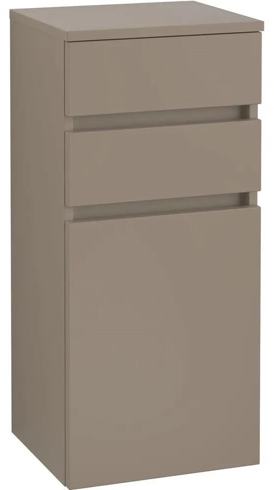 VILLEROY &amp; BOCH Legato závesná bočná skrinka nízka, 1 dvierka + 2 zásuvky, pánty vpravo, 400 x 350 x 870 mm, Truffle Grey, B72801VG