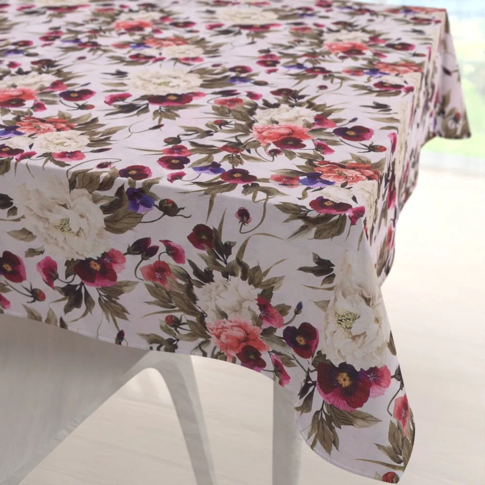 Biante Dekoračný štvorcový obrus Leona LN-075 Farebné kvety na smotanovom 90x90 cm