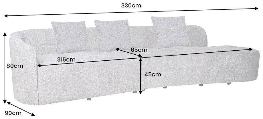 Dizajnová sedačka Pasquale 330 cm sivá
