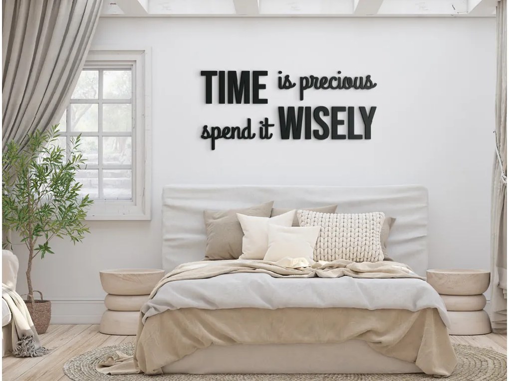 drevko Citát na stenu Time is precious Rozmer obrazu: 27 x 60 cm, Farba dekorácie: Čierna