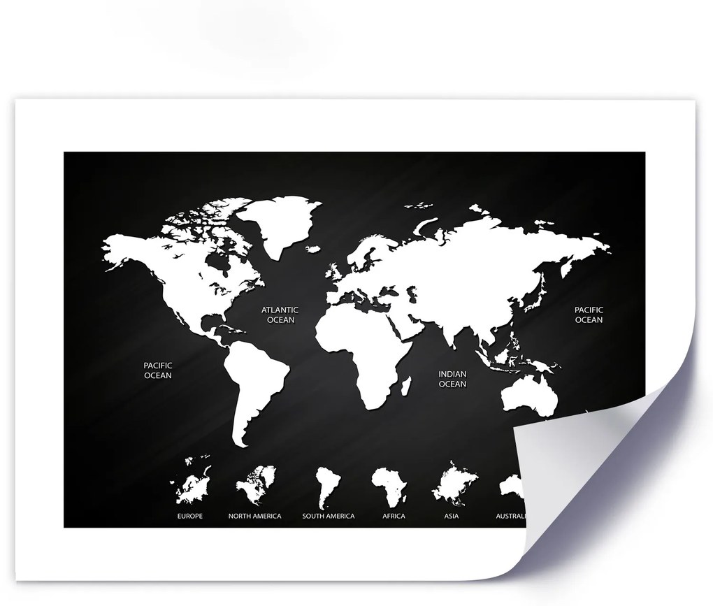 Gario Plagát Kontrastná mapa sveta a kontinentov Farba rámu: Bez rámu, Rozmery: 45 x 30 cm