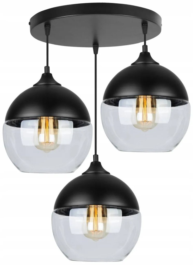 Závesné svietidlo Oslo, 3x čierne/transparentné sklenené tienidlo, o