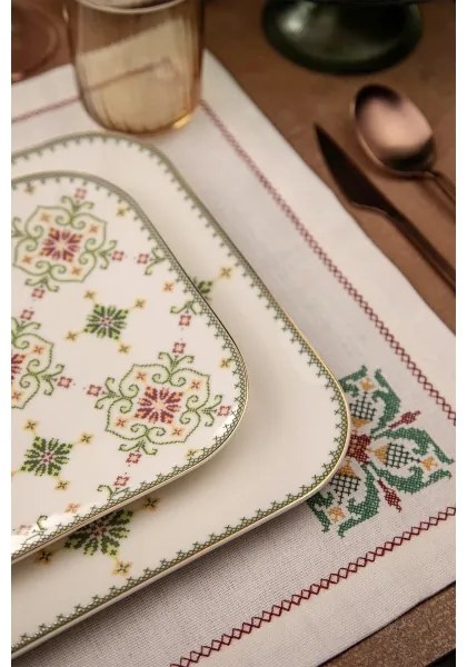 Jedálenská súprava 26 ks biela/zelená/porcelán