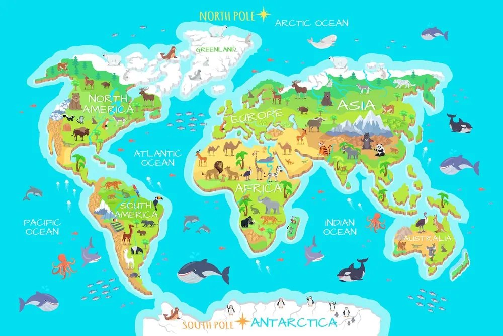 Obraz zemepisná mapa sveta pre deti