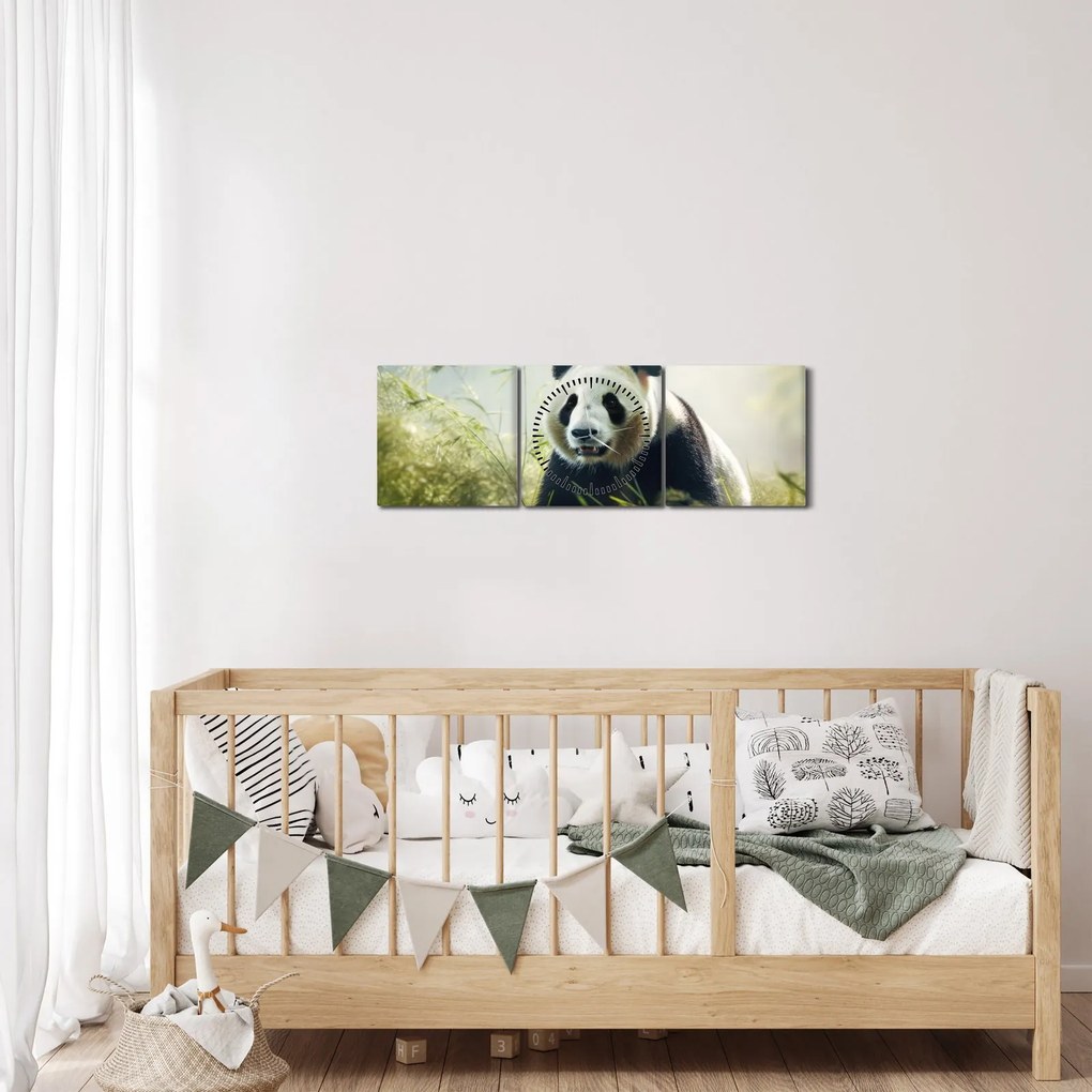 Obraz - Panda (s hodinami) (90x30 cm)