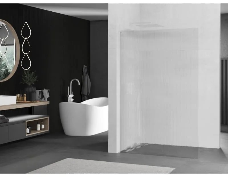 Mexen Kioto L, sprchová zástena Walk-In 120 x 200 cm, 8mm sklo s rebrovým vzorom, biely profil, 800-120-103-20-09