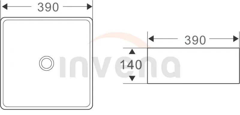 Invena Malaga, keramické umývadlo na dosku 390x390x140 mm, biela lesklá, INV-CE-39-001-C