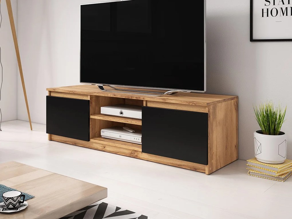TV stolík Ziziko, Farby: dub sonoma / dub sonoma + biela, Osvetlenie: osvetlenie LED biele