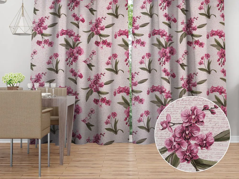 Biante Bavlnený záves Sandra SA-635 Ružovofialové orchidey na bielom 150x140 cm