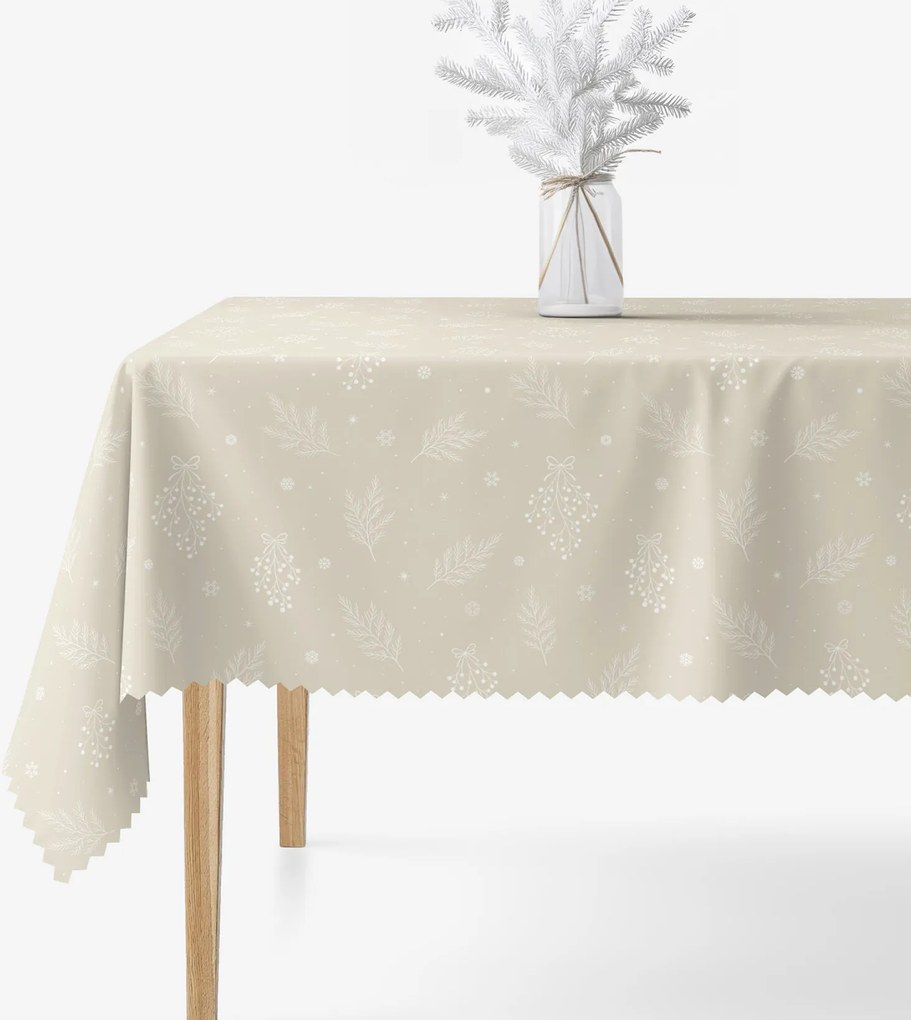 Goldea vianočný hranatý teflónový obrus - zimné vetvičky na latte 140 x 220 cm