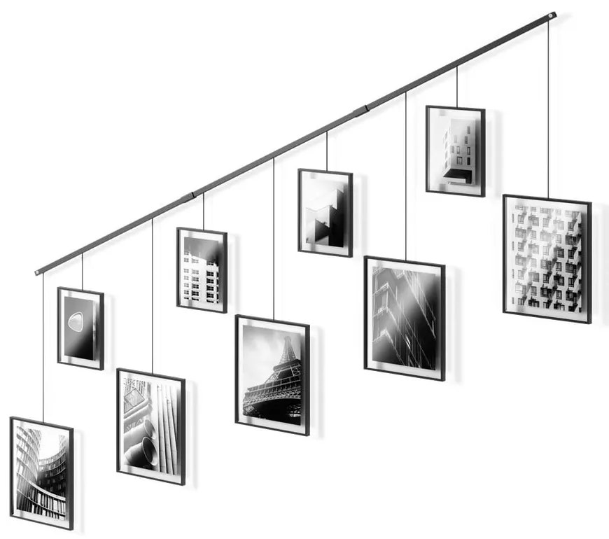 Čierne kovové rámčeky na stenu v súprave 9 ks 223x77,5 cm Exhibit – Umbra