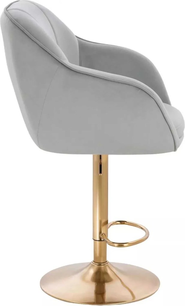 LuxuryForm DESIGN Barová stolička AVOLA VELUR na zlatom tanieri - svetlo šedá