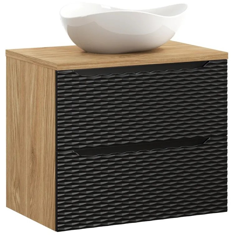 Závěsná skříňka Ocean Cloud I s deskou a umyvadlem 70 cm černá/dub olejovaný