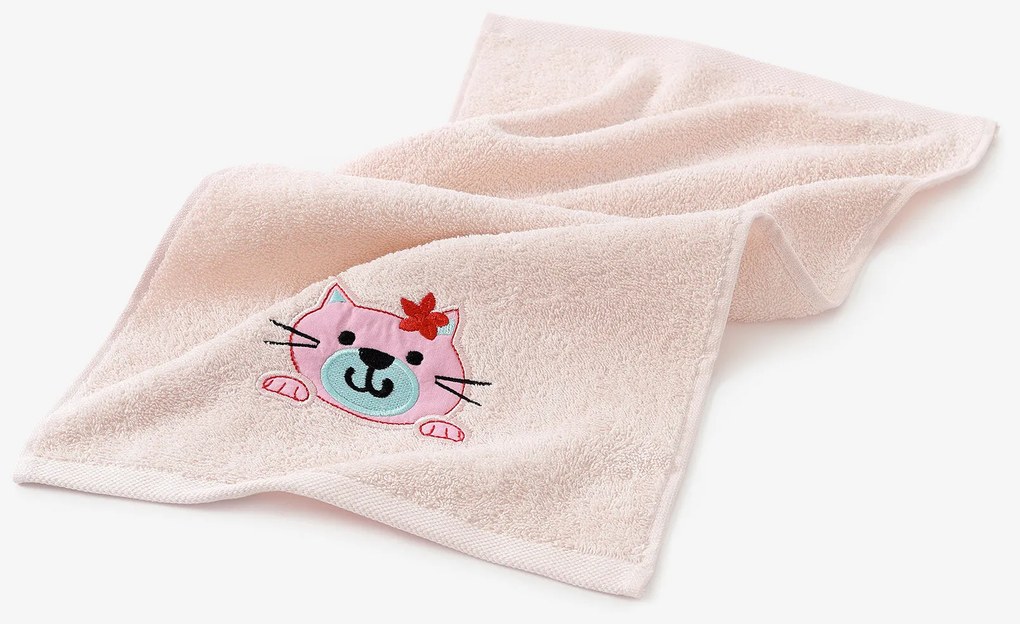 Goldea detský froté uterák - mačička na svetlo ružovej 30 x 50 cm