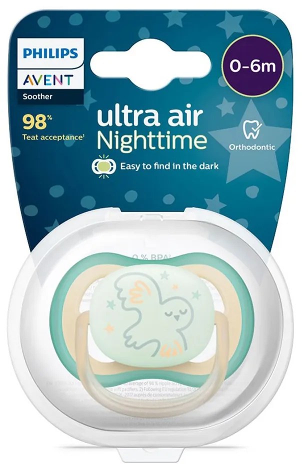 Dojčenský cumlík Ultra air Night Avent 0-6 mesiacov chlapec, vel. 0-6 m