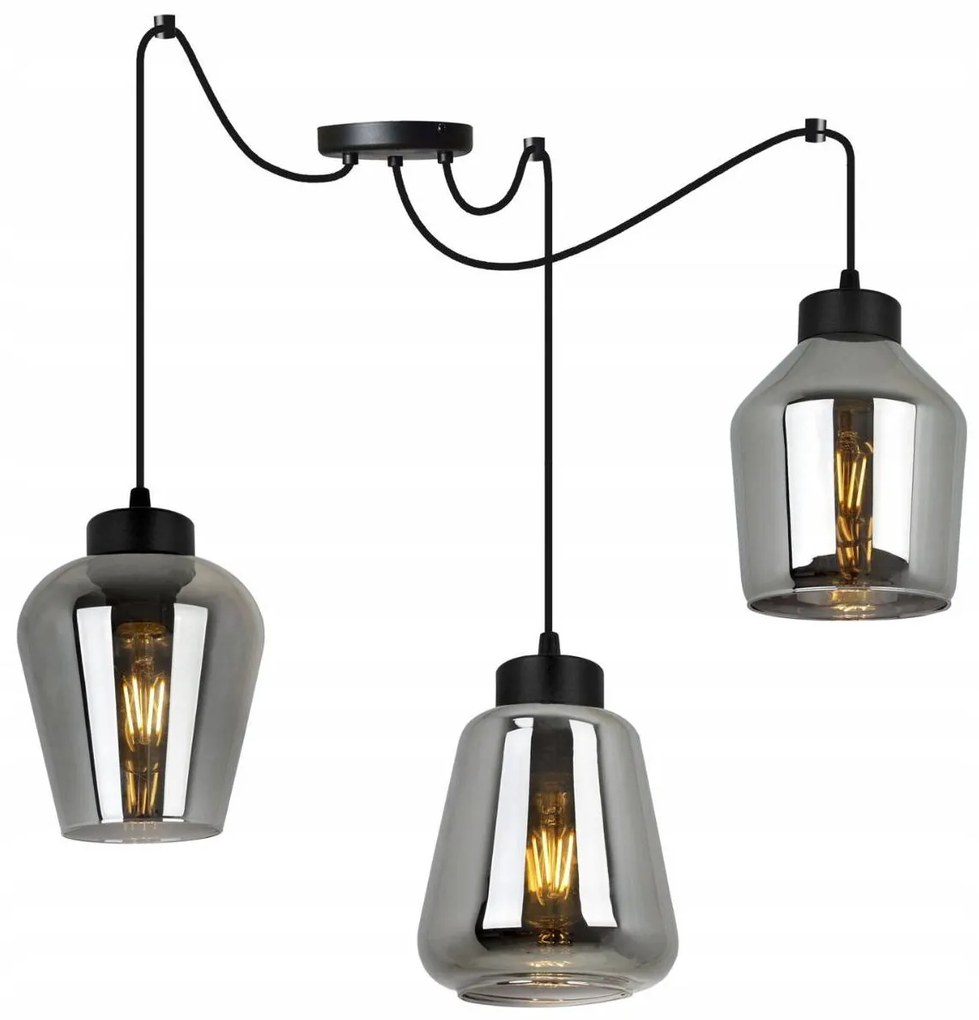 Závesné svietidlo Rijeka Spider 3, 3x grafitové sklenené tienidlo
