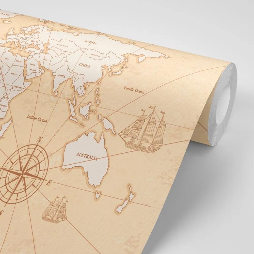 Tapeta zaujímavá béžová mapa sveta - 150x100
