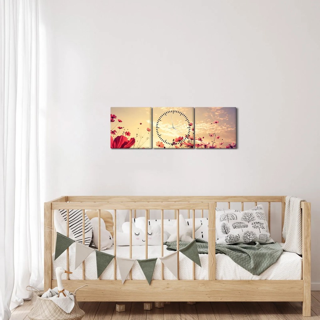 Obraz - Lúka s kvetmi (s hodinami) (90x30 cm)