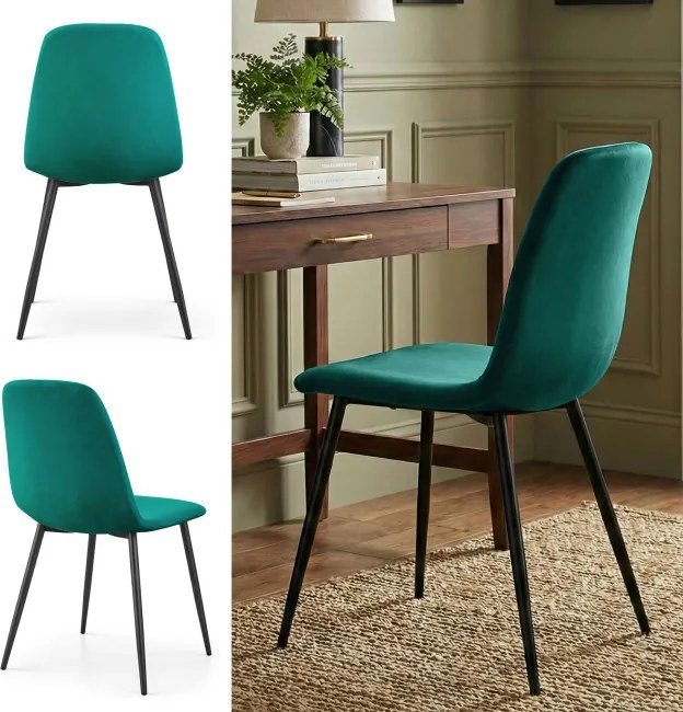 Sada dvoch jedálenských stoličiek LUMO zamatové, fľaškovo zelené / čierne nohy (2 ks)