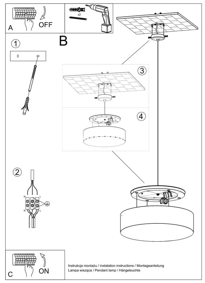 Biele závesné svietidlo ø 45 cm Atis – Sollux