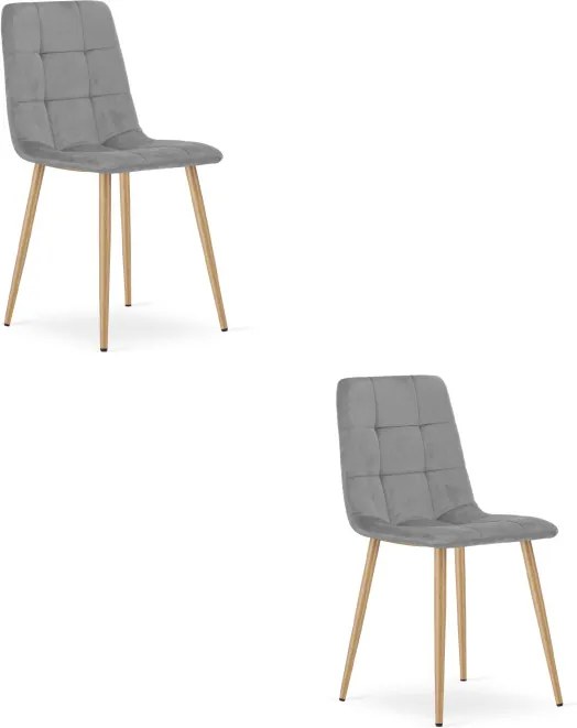 Set dvoch jedálenských stoličiek KARA zamatové, svetlosivé / hnedé nohy (2 ks)