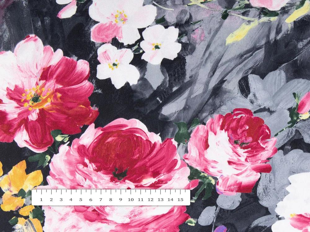 Biante Dekoračná obliečka na vankúš PM-020 Maľované kvety na sivom 35 x 45 cm