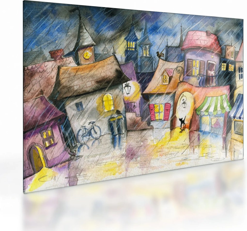 Sklenený obraz - Daždivý večer (70x50 cm)
