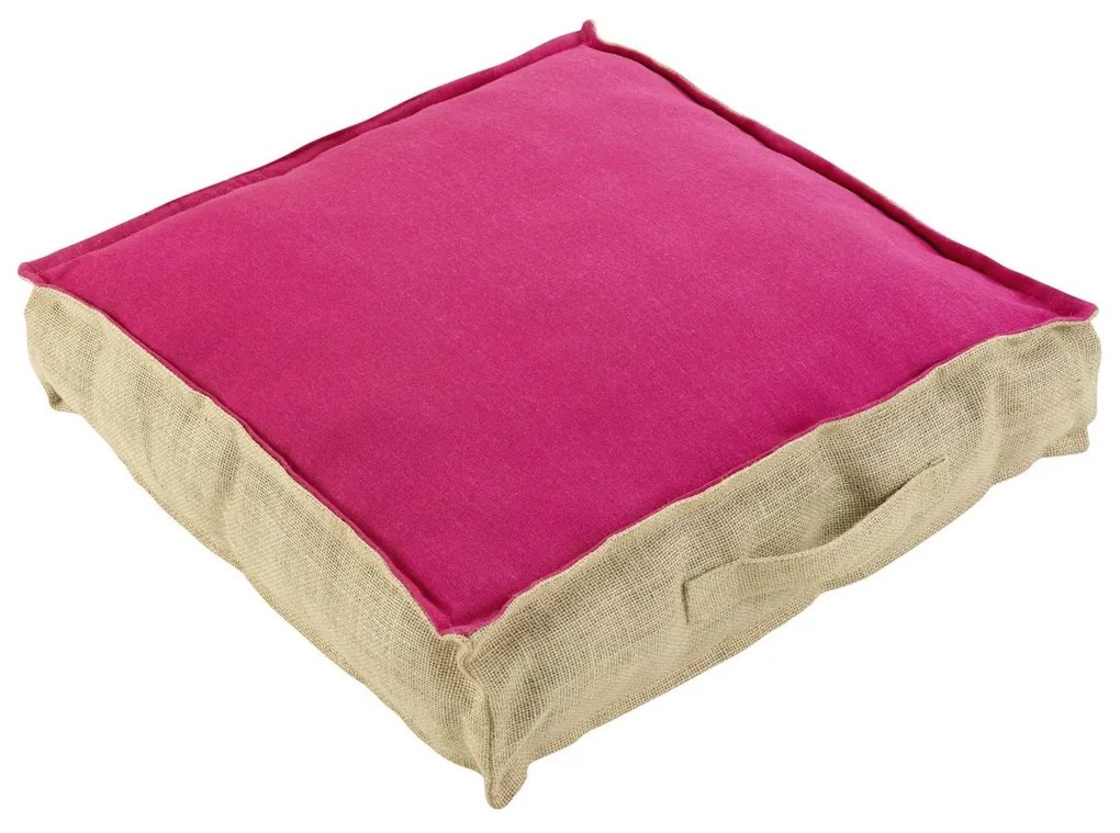 Vankúše Douceur d intérieur COUSSIN DE SOL 45 x 45 x 10 CM COTON UNI+JUTE BELITA FRAMBOISE
