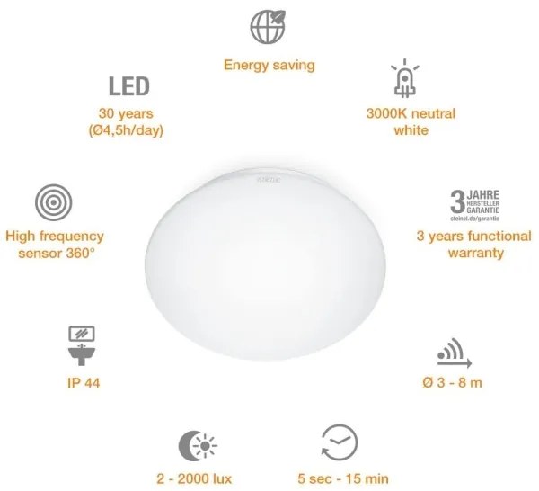 STEINEL 035105 - LED Kúpeľňové svietidlo so senzorom RS 16 LED/9,5W/230V IP44