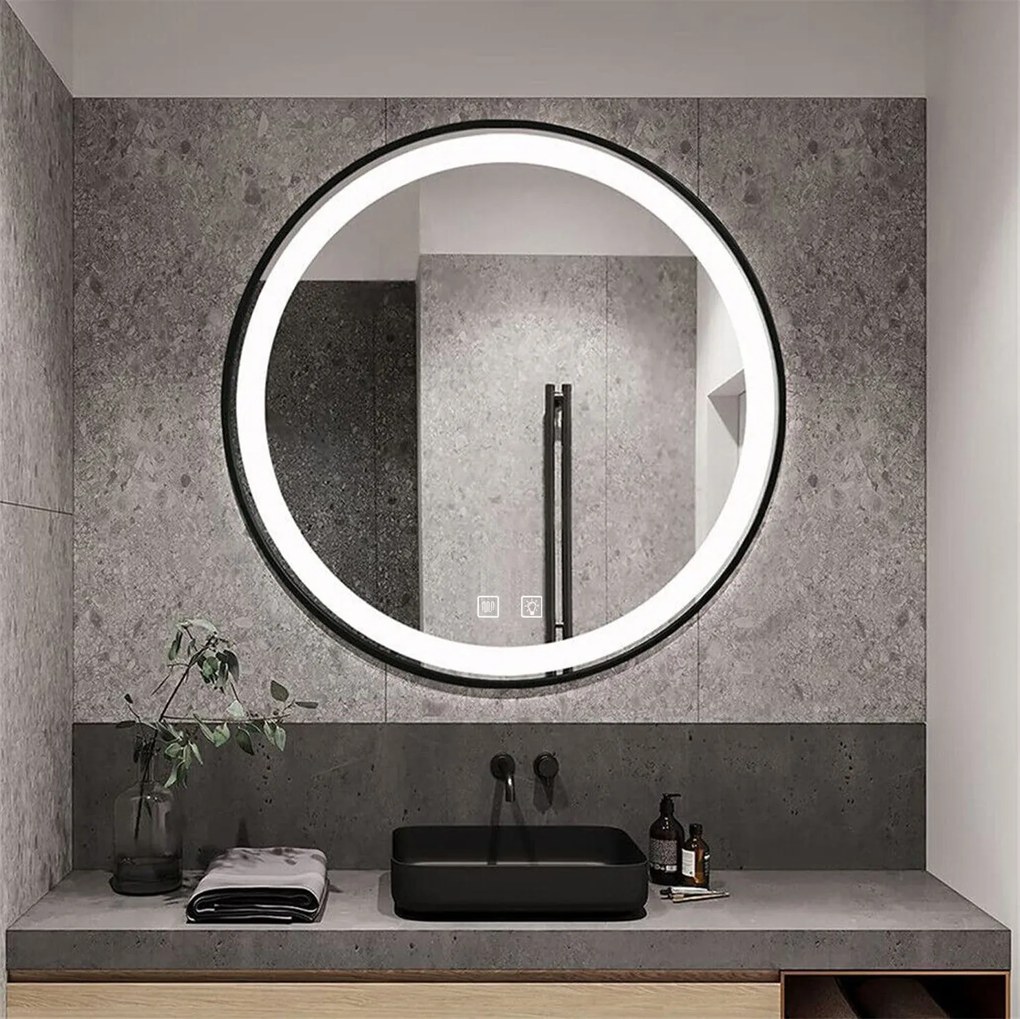 Okrúhle dotykové zrkadlo s LED osvetlením MMJ 50 cm čierne