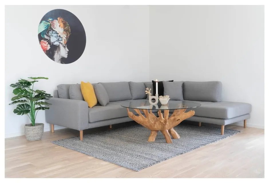 Okrúhly konferenčný stolík v prírodnej farbe so sklenenou doskou ø 110 cm Amazonas – House Nordic