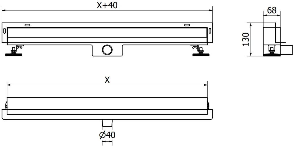 Mexen Flat nerezový sprchový žľab na stenu 70 cm vzor 2v1, zlatá, 1530070