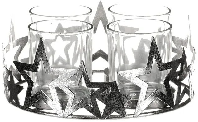 Adventný svietnik s kalíškami Hviezda, kov, strieborná