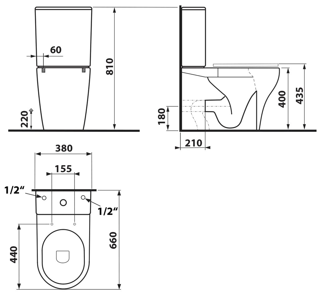 Sapho Sapho, BELLO RIMLESS WC kombi misa s nádržkou,spodný/zadný odpad, PC103WR