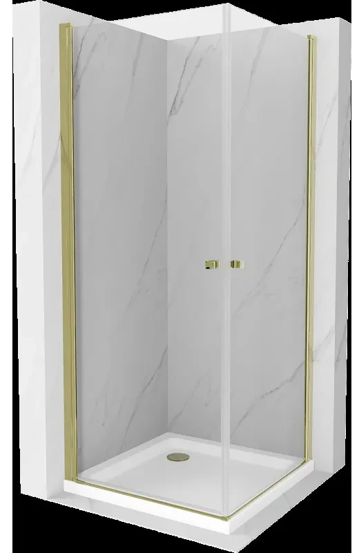 Mexen Pretoria Duo sprchová kabína, kyvné dvere 90 x 90 cm, transparentnéné, zlatá + závesný bidet Flat