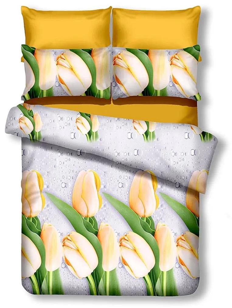 Obojstranná posteľná bielizeň z mikrovlákna DecoKing Tulip bielo-žltá