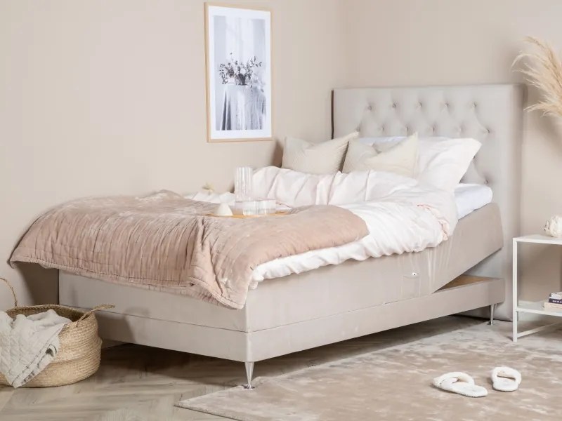 Vansbro 120 polohovateľná boxspring posteľ béžový zamat čelo Furuvik