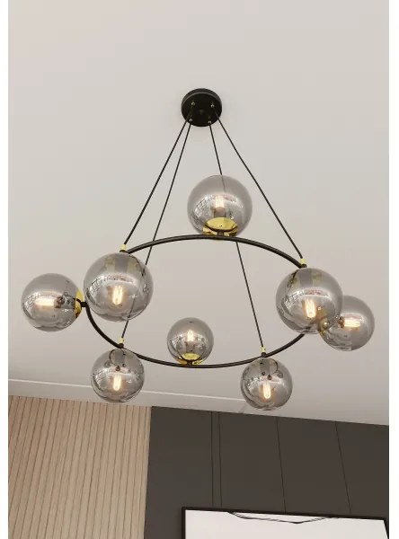 Luster na lanku AZURA 8xE14/10W/230V čierna/šedá