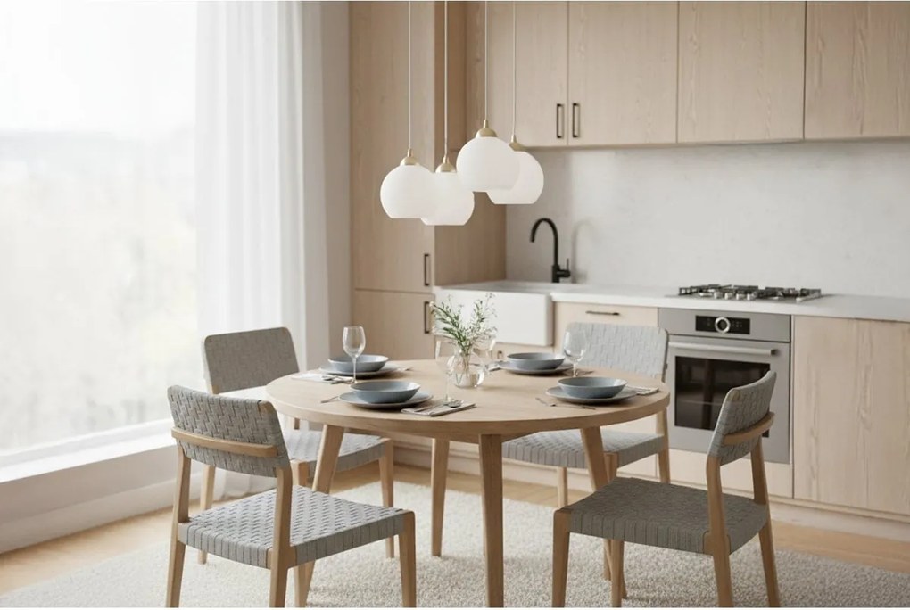 Závesné svietidlo Eliza, 4x biele sklenené tienidlo, g/be, o