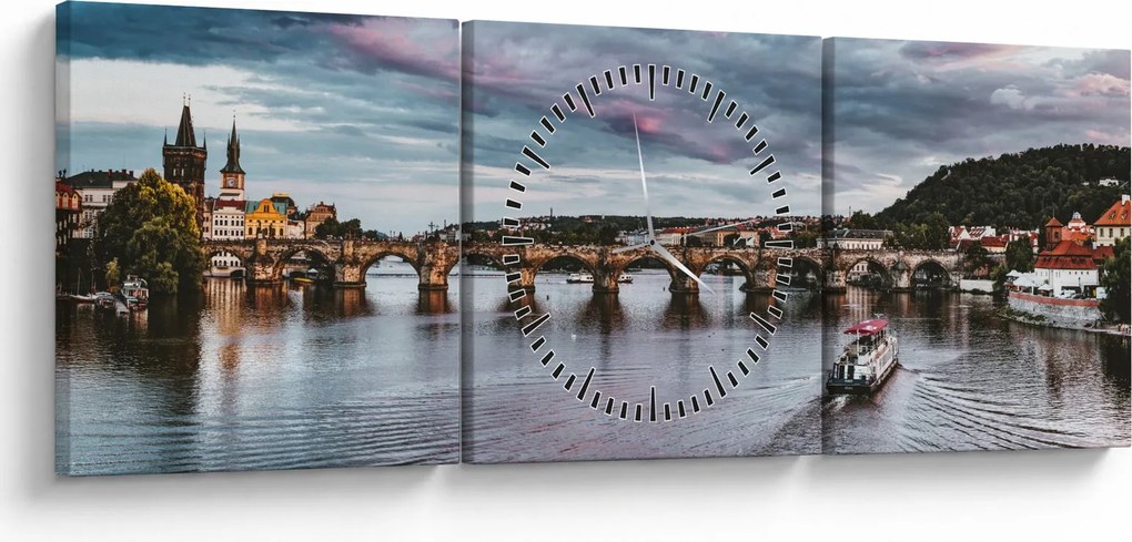 Obraz Vltavy (s hodinami) (90x30 cm)