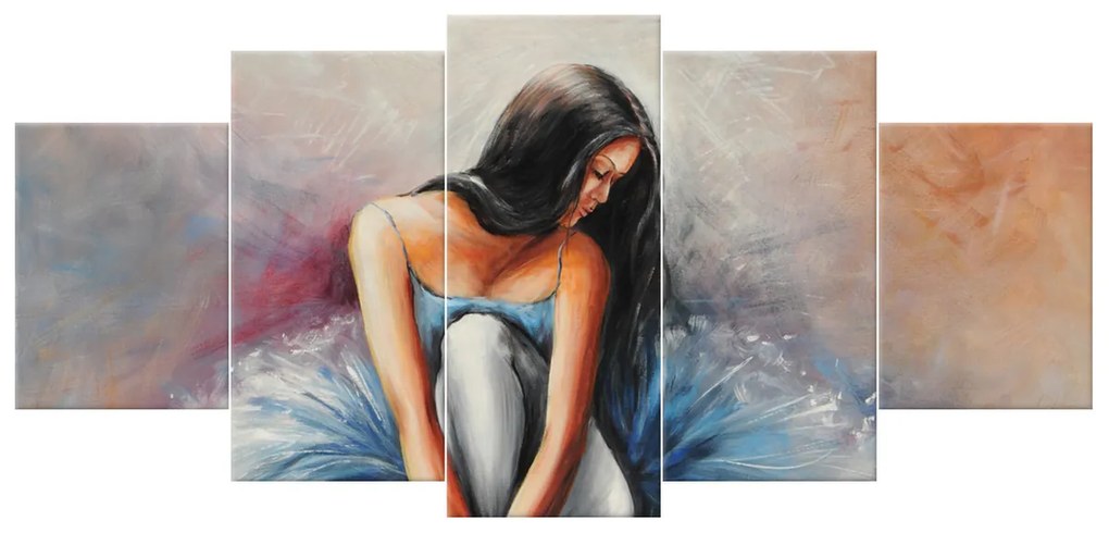 Gario Ručne maľovaný obraz Tmavovlasá baletka - 5 dielny Rozmery: 150 x 105 cm